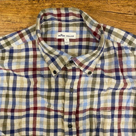 Peter Millar Gray Multicolor Sutton Cotton Sport Button Down‎ Shirt Men's Size L - Picture 1 of 11